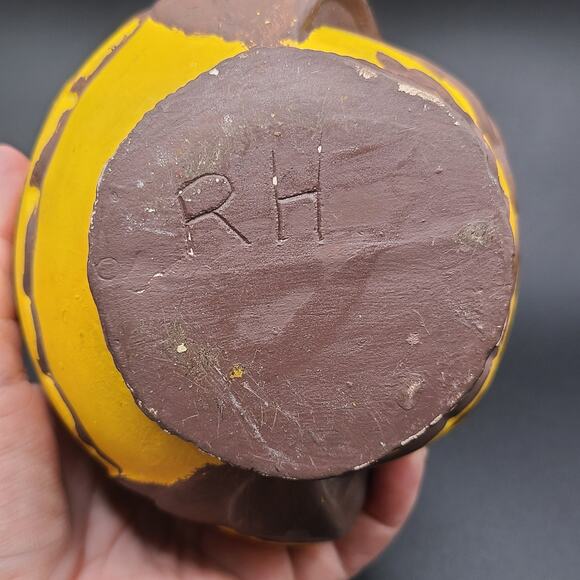 Hand Painted Ceramic Owl Coin Bank Signed Vintage Yellow Brown - Picture 5 of 8